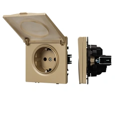 Изображение Розетка с заземлением и крышкой Arlight NOBE, золотой песок soft-touch 054282(1)